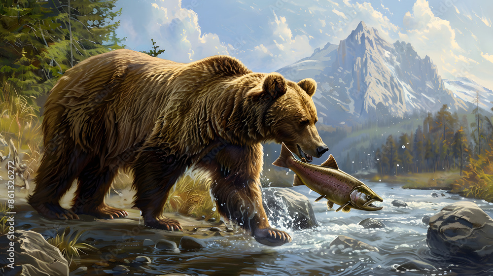 grizzly catching a salmon in the wild grizzly catching a salmon in the wild
