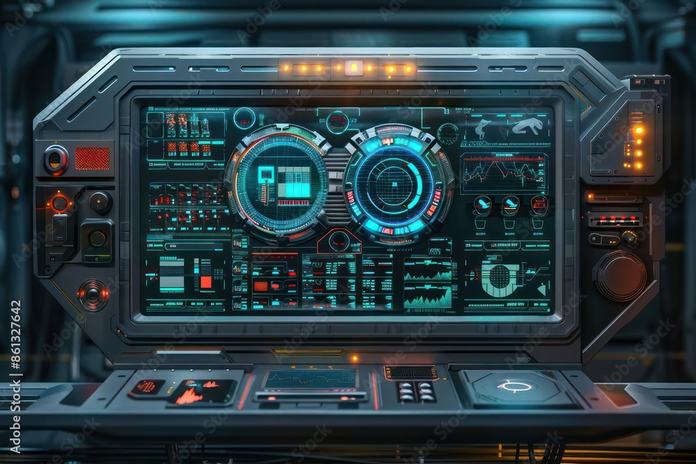 Conceptual image of a digital control panel for managing oceanic exploration with ample copy space Conceptual image of a digital control panel for managing oceanic exploration with ample copy space