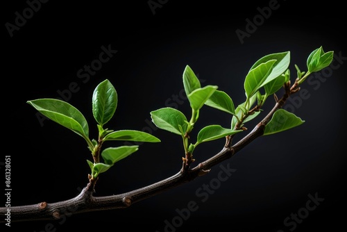 Autofocus landscape photo of twigs growing natural leaves photo