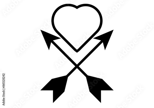 Icono negro de dos flechas con un corazón