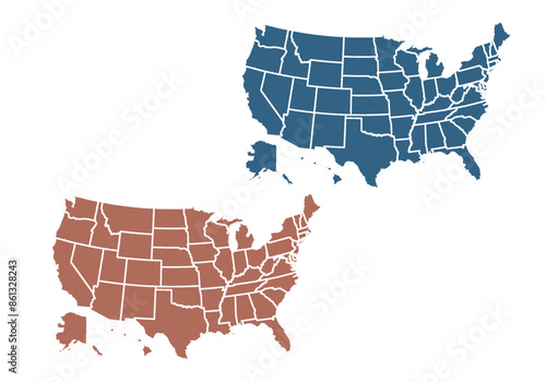 Mapa de Estados Unidos de América de color azul y rojo
