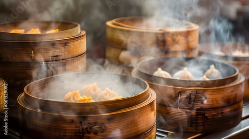 Steaming Bamboo Baskets wit...