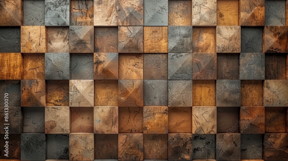 A textured wall of dark wood squares, arranged in a checkerboard pattern. A textured wall of dark wood squares, arranged in a checkerboard pattern.