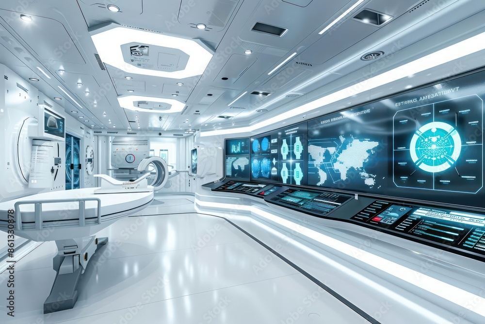 Hightech digital control center for medical business logistics with plenty of room for copy Hightech digital control center for medical business logistics with plenty of room for copy