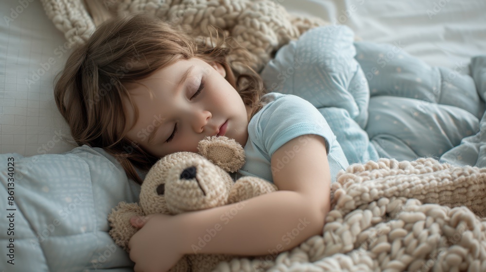 The child hugging teddy The child hugging teddy