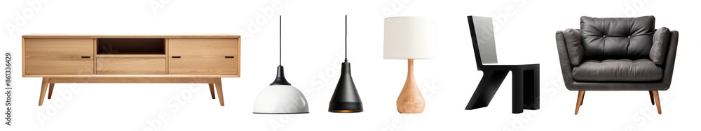 Modern furniture png cut out element set Modern furniture png cut out element set