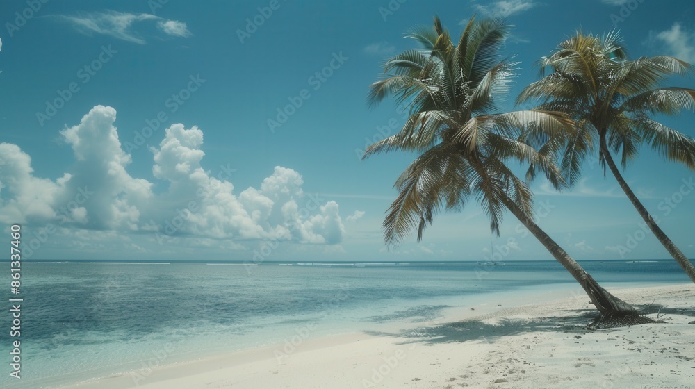 A picture perfect tropical beach with white sand, crystal clear water, and swaying palm trees. This idyllic scene is perfect for relaxation and escape. Generative AI A picture perfect tropical beach with white sand, crystal clear water, and swaying palm trees. This idyllic scene is perfect for relaxation and escape. Generative AI