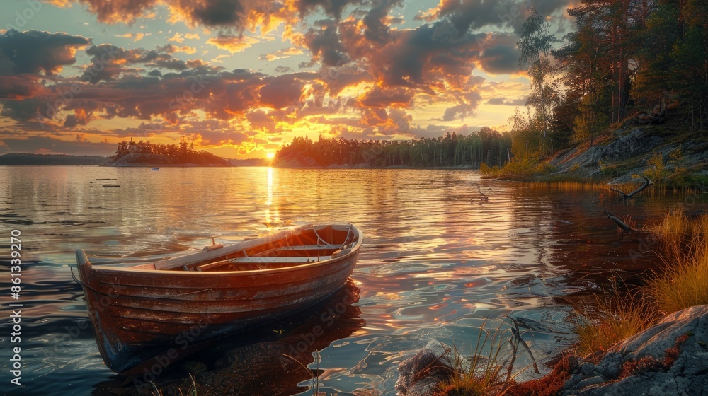 Fototapeta premium Sunset and fishing boat