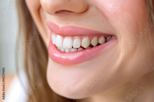 Close up of a person with a smile with beautiful white teeth. Concept for Fresh Breath Day on 6th August
