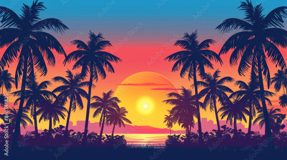 Summer Sunset with Palm Trees Background
Summer Sunset with Palm Trees Background