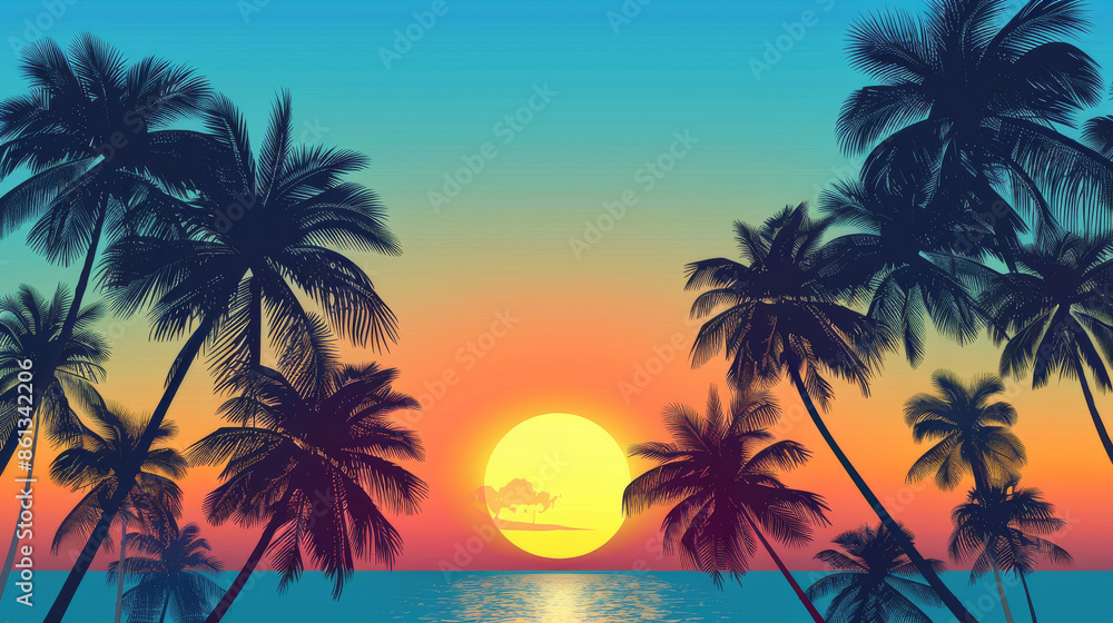 Obraz premium Colorful Summer Sunset with Palm Trees 