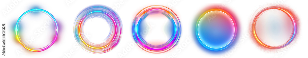 Fototapeta premium Glowing neon circle frame png cut out element set