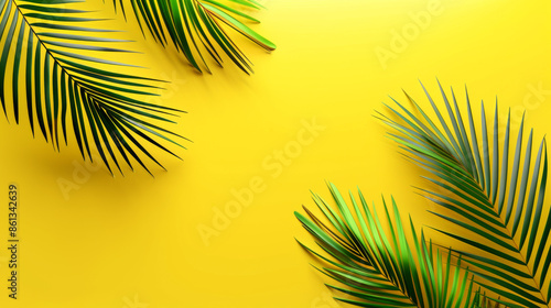 Minimalist Green Palm Branches on Yellow 