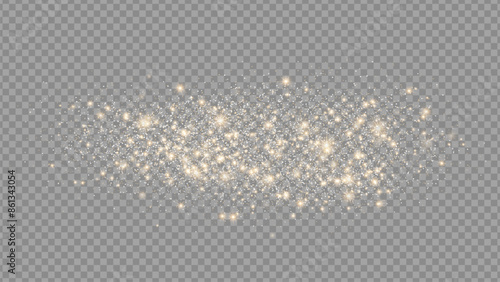 The dust sparks and golden stars shine with special light. Vector sparkles on a transparent background. . Stock royalty free vector illustration. PNG	