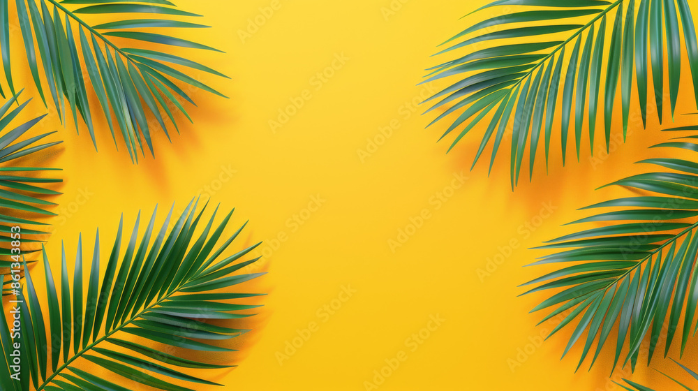 Fototapeta premium Flat-Lay Palm Branches on Vibrant Yellow 