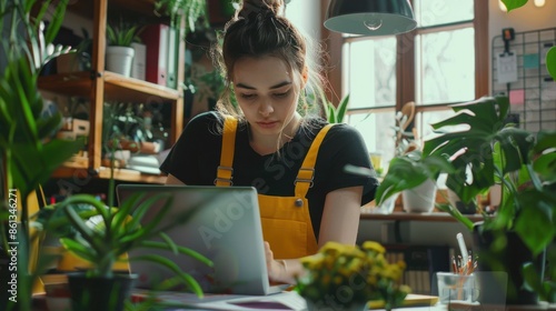 The girl in yellow overalls photo