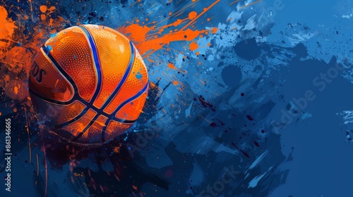 Basketball banner background with ball. Illustration generated by ai