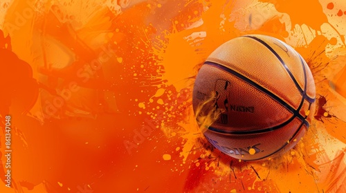 Basketball banner background with ball. Illustration generated by ai