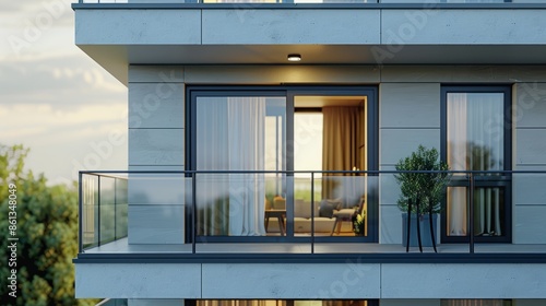 Obraz na płótnie Installed metal plastic windows in a residential building s balcony w salonie