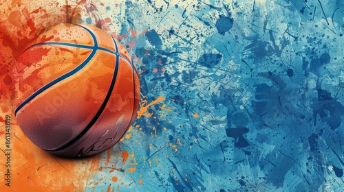 Basketball banner background with ball. Illustration generated by ai