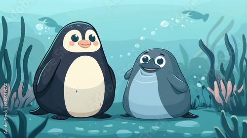 Engage your children in an educational game that challenges them to compare the adorable cartoon penguins and walruses in fun printable underwater worksheets  photo