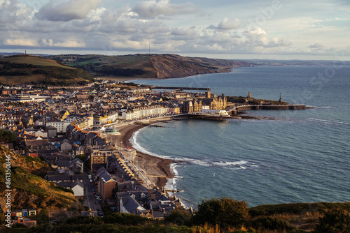 Panoramic Aerial View of Aberystwyth from Constitution Hill at Sunset