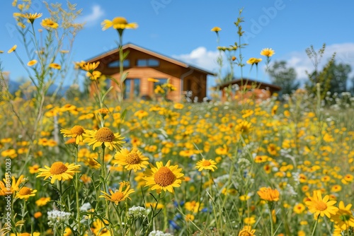 Contemporary eco home featuring solar panels and wind turbines for sustainable energy use