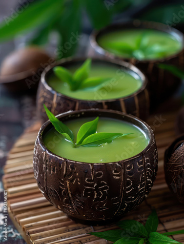 Savor Thai Pandan Custard with Coconut Milk Indulge in Fragrant and Creamy Thai Custard A Delightful Dessert Experience photo