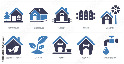 A set of 10 Real Estate icons as farm house, rural house, cottage