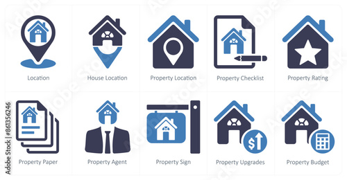 A set of 10 Real Estate icons as location, house location, property location