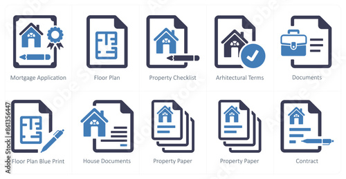 A set of 10 Real Estate icons as mortgage application, floor plan, property checklist,