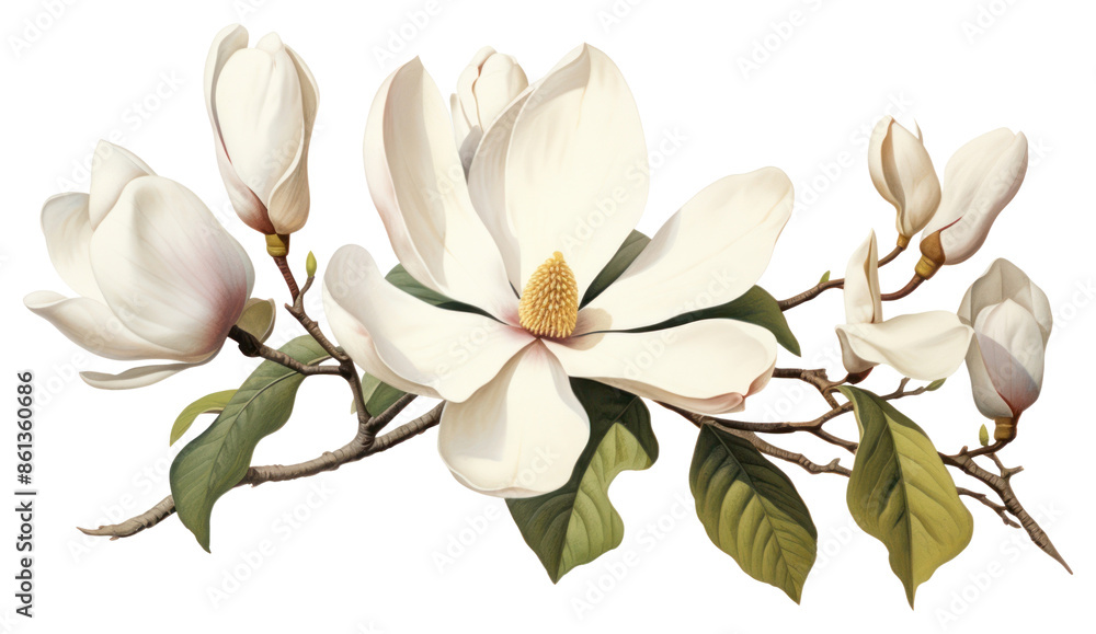 Obraz premium PNG Magnolia blossom flower plant.