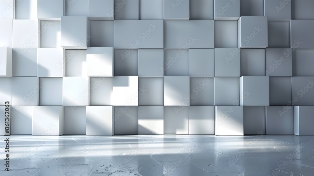 Minimalist Abstract Geometric Wall Pattern in Empty White Room Interior Minimalist Abstract Geometric Wall Pattern in Empty White Room Interior
