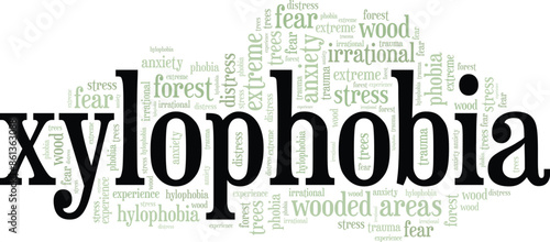 Xylophobia: Fear of Wooded Areas word cloud conceptual design isolated on white background.