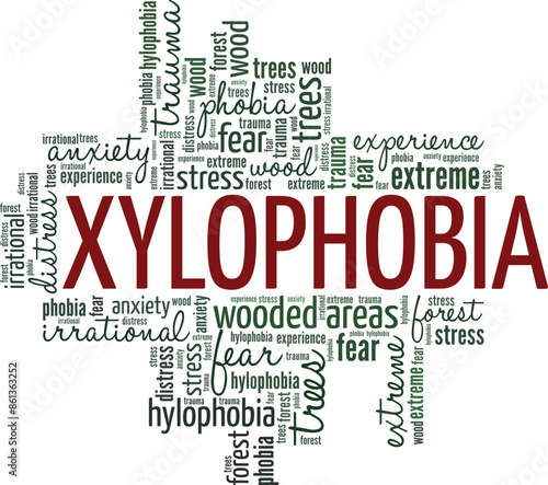 Xylophobia: Fear of Wooded Areas word cloud conceptual design isolated on white background.