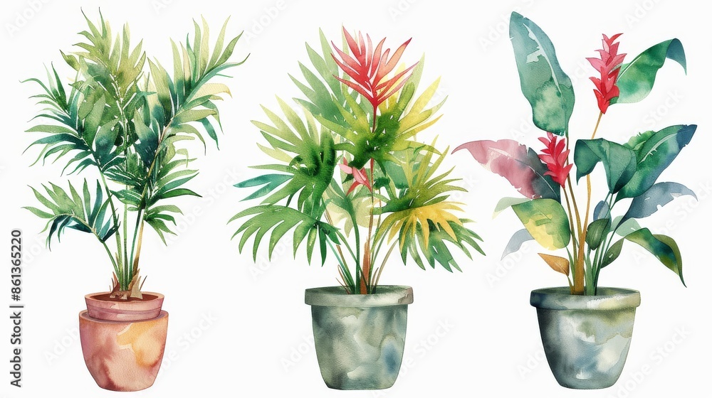 Fototapeta premium a houseplant clipart, product photography element, watercolor illustration, vibrant,