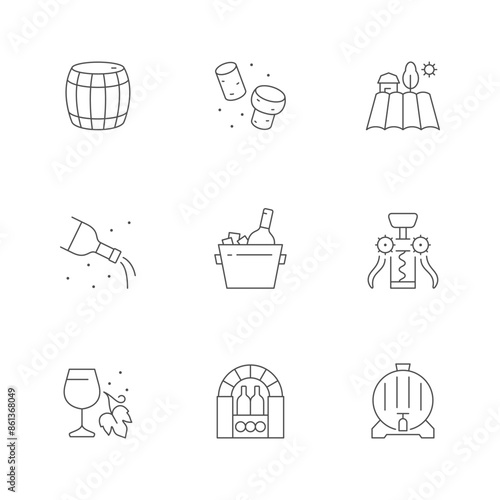 Set line icons of wine