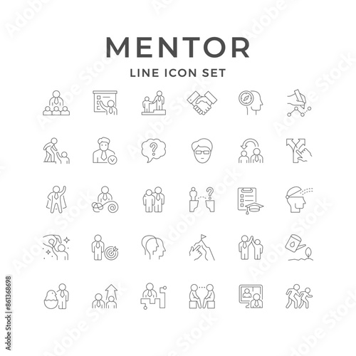 Set line icons of mentor