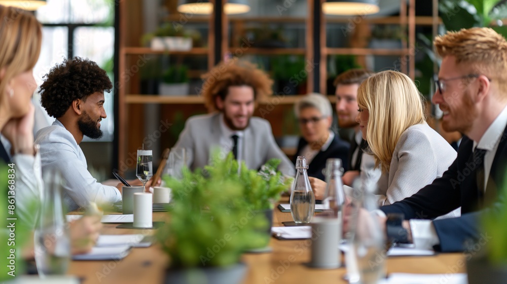 A business meeting with diverse participants discussing social impact A business meeting with diverse participants discussing social impact