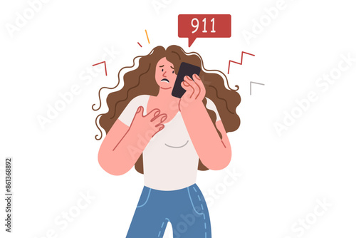 Woman calls 911 to report emergency and call ambulance to provide first medical aid