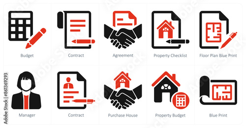 A set of 10 Real Estate icons as budget, contract, agreement