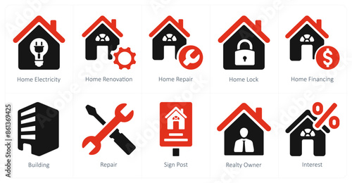 A set of 10 Real Estate icons as home electricity, home renovation, home repair