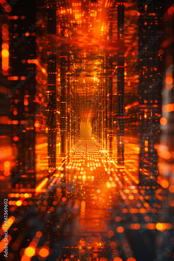 Fototapeta premium Futuristic Glowing Virtual Data Tunnel Abstract Concept of Digital Connectivity