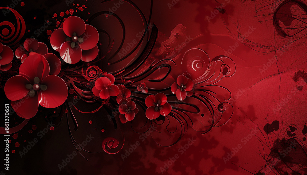 A vibrant red floral digital artwork with swirling designs, blending natural beauty with abstract elements to create a striking visual impact A vibrant red floral digital artwork with swirling designs, blending natural beauty with abstract elements to create a striking visual impact