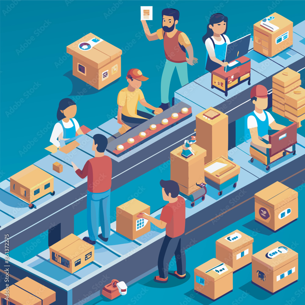 isometric view of packaging workers vector illustration isometric view of packaging workers vector illustration
