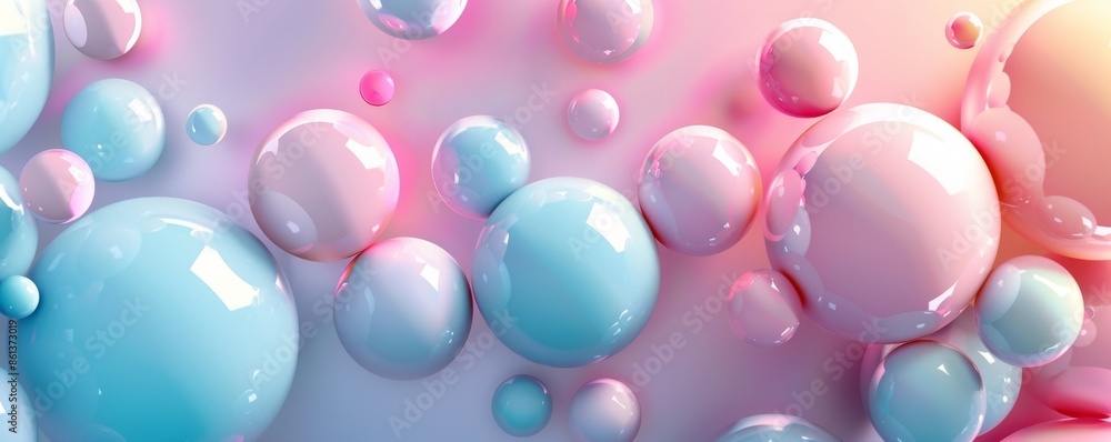 Colorful abstract 3D composition of spheres with pastel gradients and reflections Colorful abstract 3D composition of spheres with pastel gradients and reflections