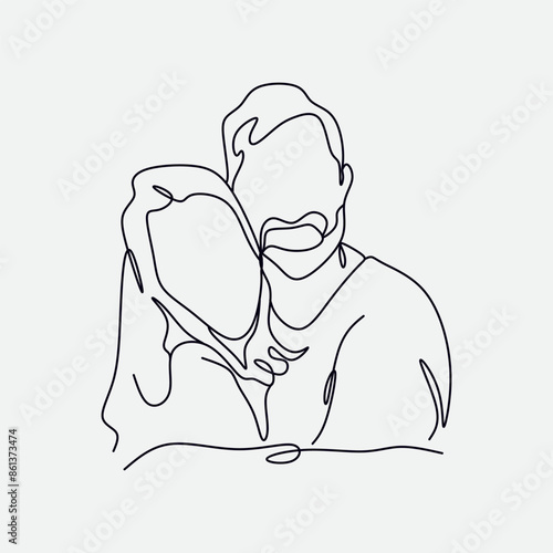 Continuous one line drawing couple Vector illustration line art