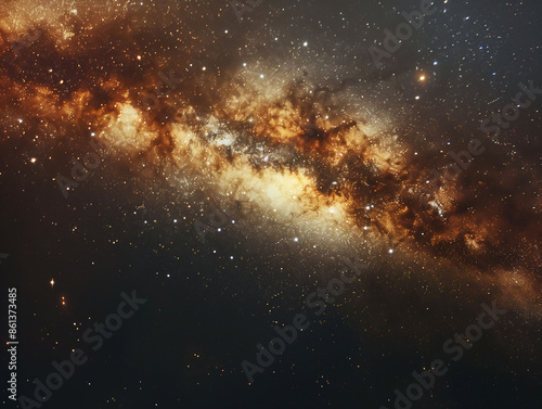 Close-up of Milky way galaxy with stars and space dust in the universe, Long exposure photograph, with grain