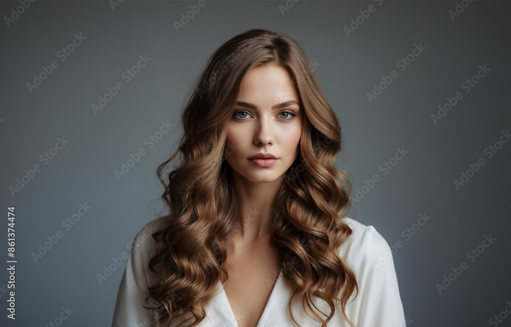 Ukrainian female model with white shirt and long wavy hair Ukrainian female model with white shirt and long wavy hair