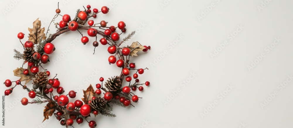 Festive wreath using rose hip, hawthorn, and rowan berry, with ample copy space image available. Festive wreath using rose hip, hawthorn, and rowan berry, with ample copy space image available.
